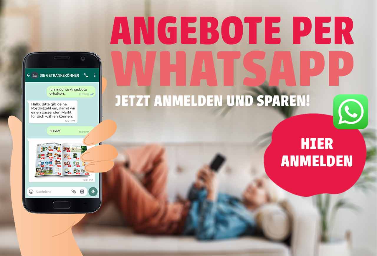 Grafik mit Aufforderung für WhatsApp Marketing bei Getränke König